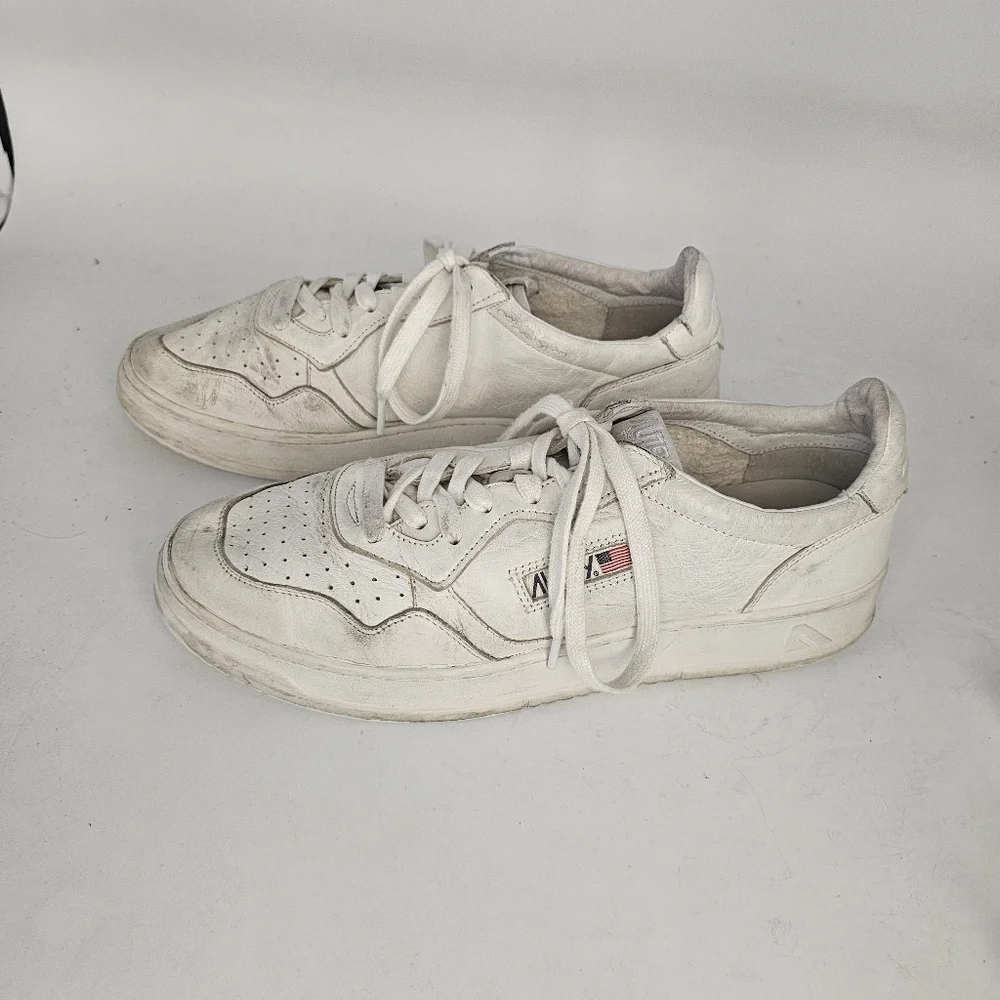 Autry Medalist Low Top Distressed Vintage Leather Sneakers White EU45 US11.5-12